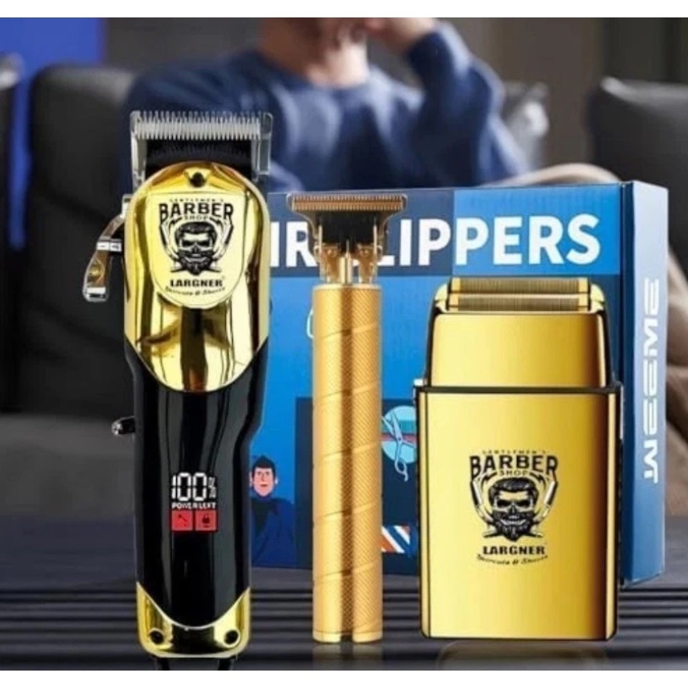 “Largner Barber Clipper Set Gold 3-in-1 Hair Trimmer ShaverNEW